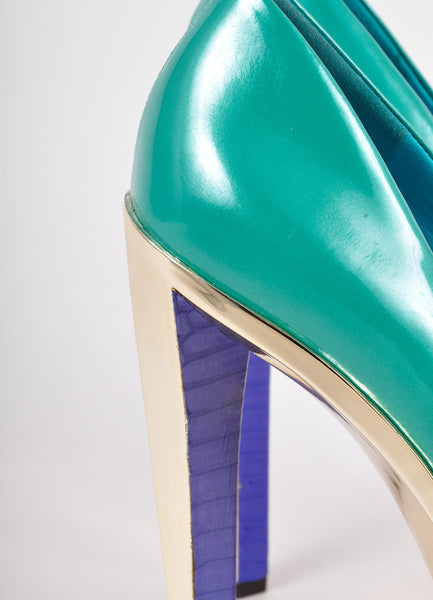 New Teal, Silver, and Pink Platform Pumps