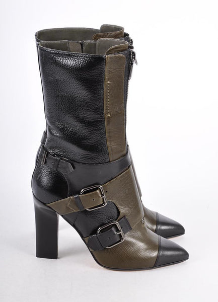 New In Box Buckle Detail Calf High Heeled Boots