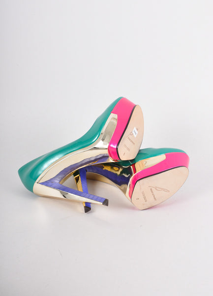 New Teal, Silver, and Pink Colorblock Platform Pumps