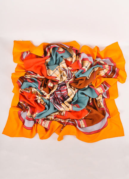 Orange and Multicolor "Camails" Printed Silk and Cashmere Scarf Shawl