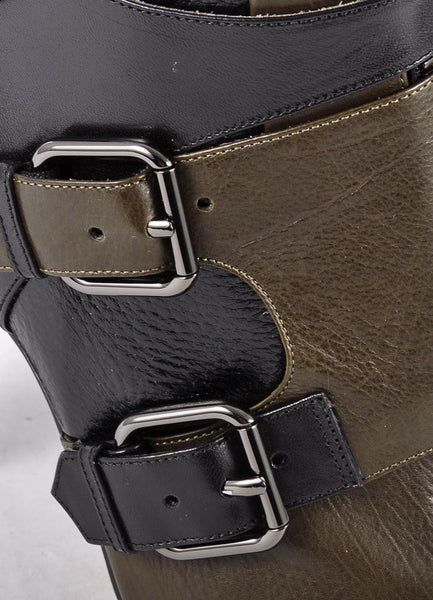 New In Box Buckle Detail Calf High Heeled Boots