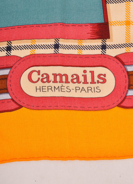 Orange and Multicolor "Camails" Printed Silk and Cashmere Scarf Shawl