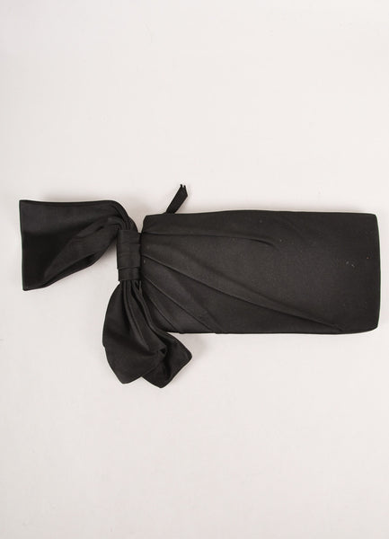 Black Satin Bow Detail Zip Clutch