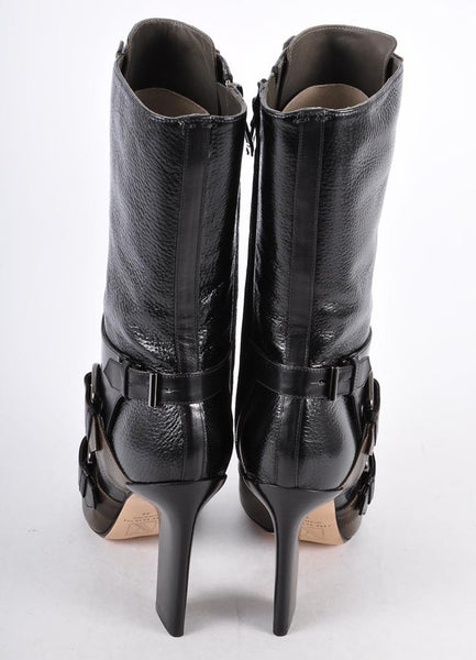 New In Box Buckle Detail Calf High Heeled Boots