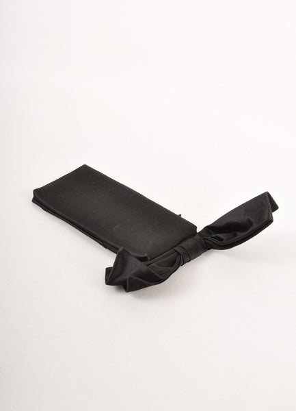 Black Satin Bow Detail Zip Clutch