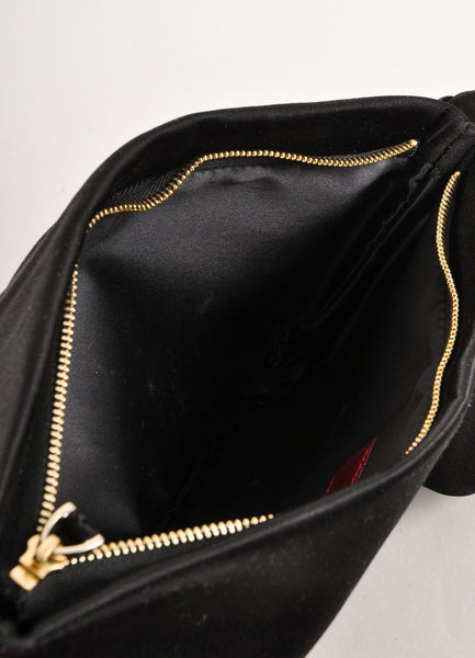 Black Satin Bow Detail Zip Clutch