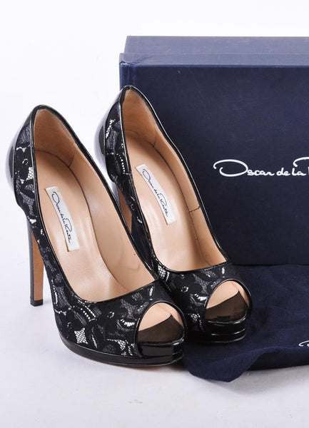 New In Box Lace and Patent Leather Peep Toe Pumps