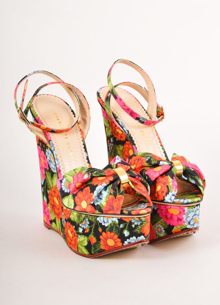 New In Box Multicolor Floral Print Wedge "Melody" Sandals