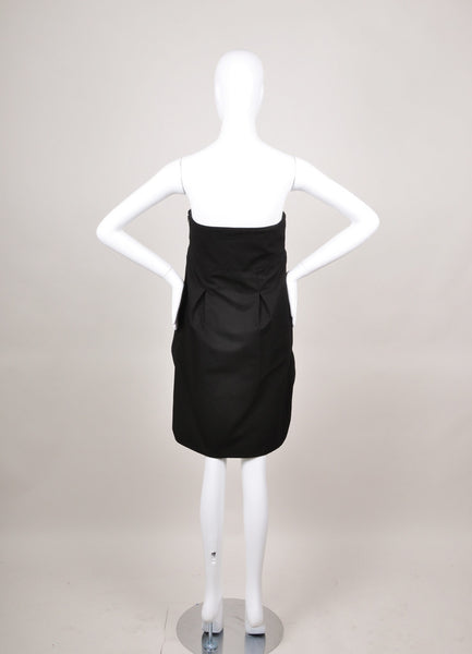 Black Geometric Pleated Strapless Cotton Dress