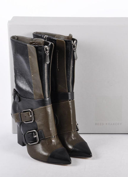 New In Box Buckle Detail Calf High Heeled Boots