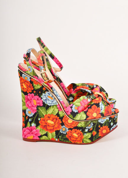 New In Box Multicolor Floral Print Wedge "Melody" Sandals