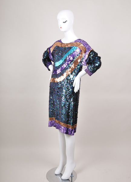 Vintage Multicolor Sequin Long Sleeve Dress