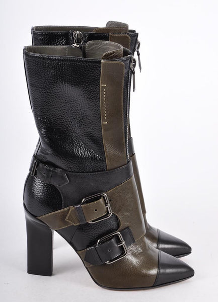 New In Box Buckle Detail Calf High Heeled Boots