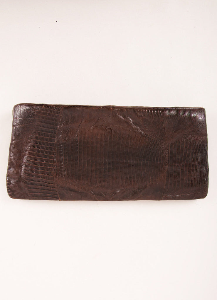 Vintage Brown Lizard Style Large Zip Clutch