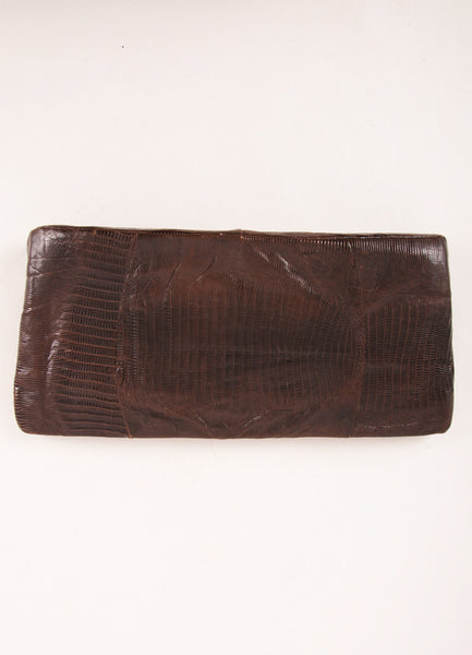 Vintage Brown Lizard Style Large Zip Clutch
