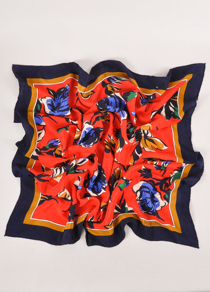 Red, Blue, and Gold Floral Print Scarf