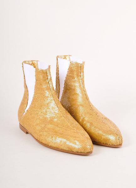 New In Box Gold and White Sequin Embellished Booties