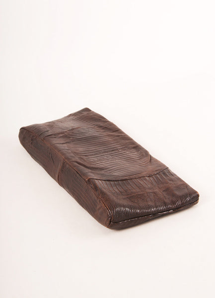 Vintage Brown Lizard Style Large Zip Clutch