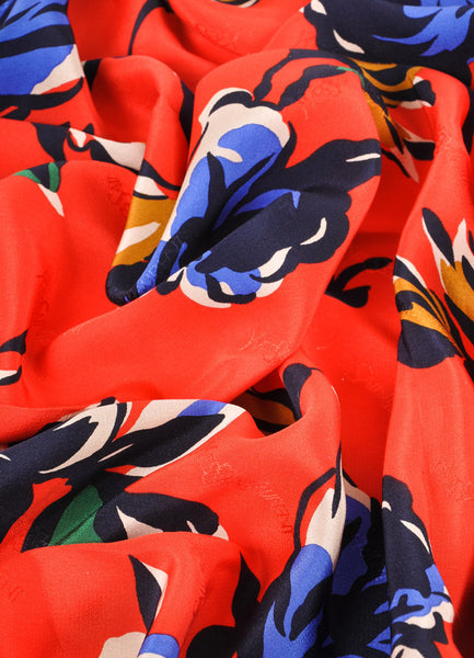 Red, Blue, and Gold Floral Print Scarf