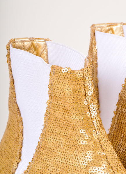 New In Box Gold and White Sequin Embellished Booties