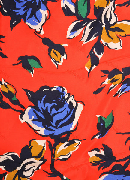 Red, Blue, and Gold Floral Print Scarf