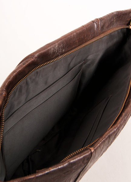 Vintage Brown Lizard Style Large Zip Clutch