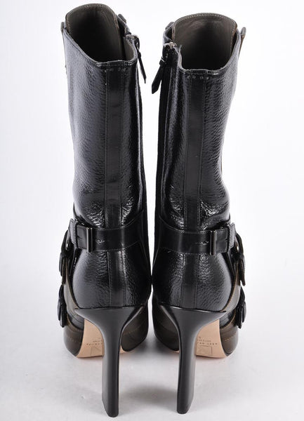 New In Box Buckle Detail Calf High Heeled Boots