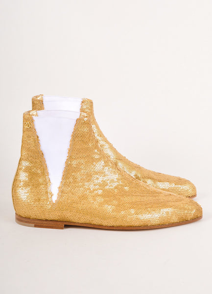 New In Box Gold and White Sequin Embellished Booties