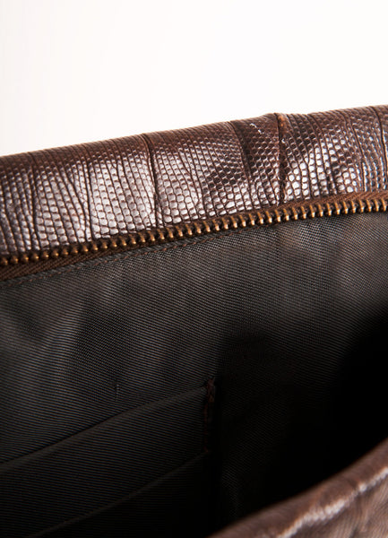 Vintage Brown Lizard Style Large Zip Clutch