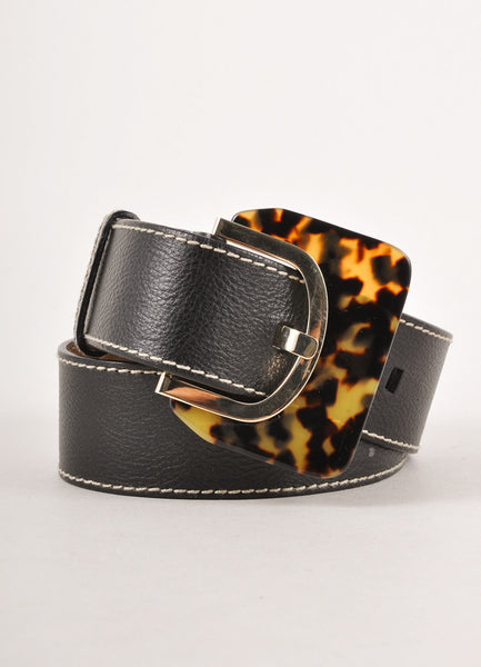 Black Leather Belt With Tortoise Shell Buckle