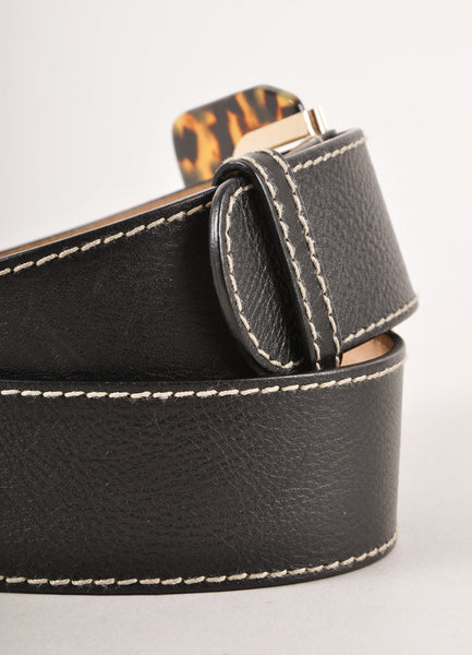 Black Leather Belt With Tortoise Shell Buckle