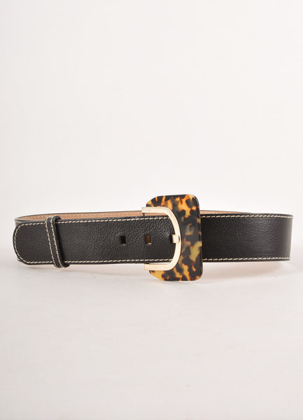 Black Leather Belt With Tortoise Shell Buckle