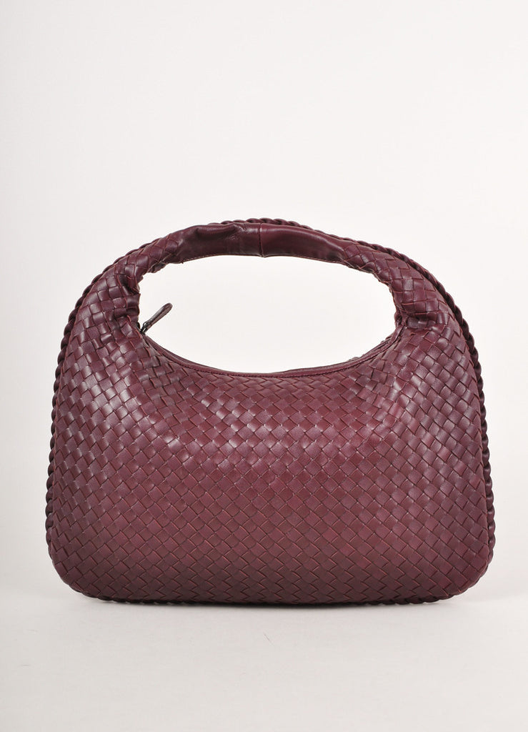 Maroon Leather Woven Shoulder Hobo Bag