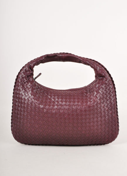 Maroon Leather Woven Shoulder Hobo Bag