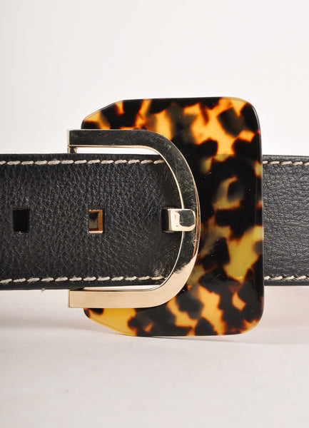 Black Leather Belt With Tortoise Shell Buckle