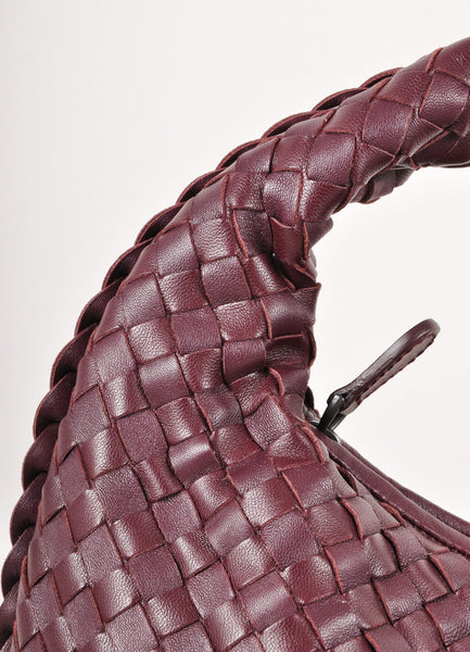 Maroon Leather Woven Shoulder Hobo Bag