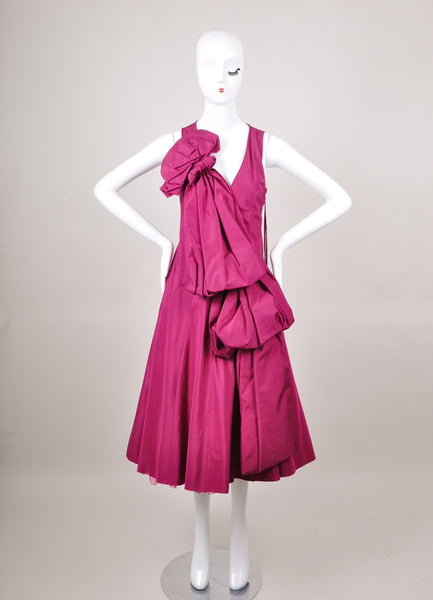 Sculptural Sleeveless Silk Dress With Pink Tulle