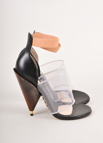 New In Box Black, Brown, and Clear Colorblock Wooden Heel Sandals