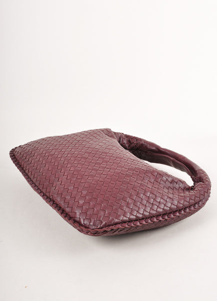 Maroon Leather Woven Shoulder Hobo Bag