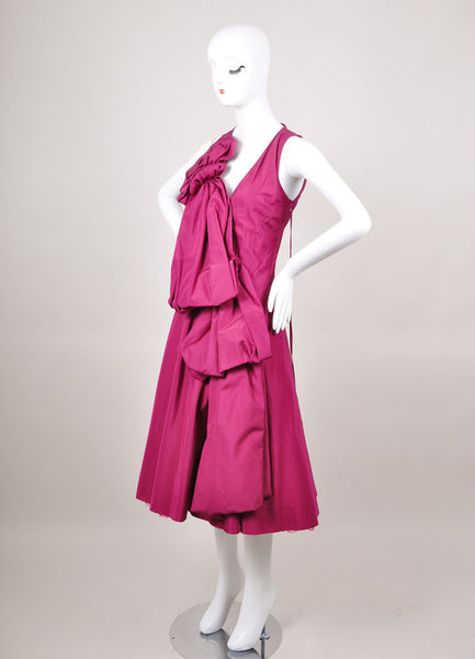 Sculptural Sleeveless Silk Dress With Pink Tulle