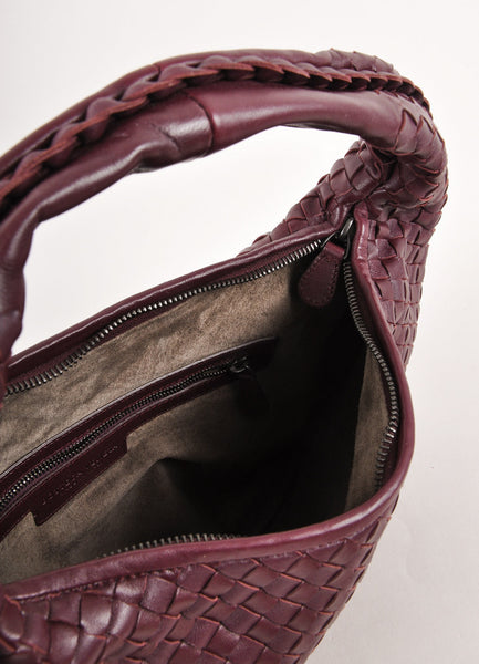 Maroon Leather Woven Shoulder Hobo Bag