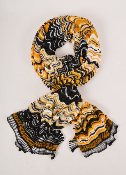 Black, Yellow, and White Knit Eyelet Scarf