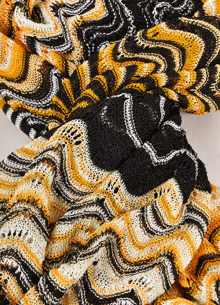 Black, Yellow, and White Knit Eyelet Scarf