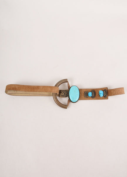 Vintage Brown Suede Belt With Turquoise Stones