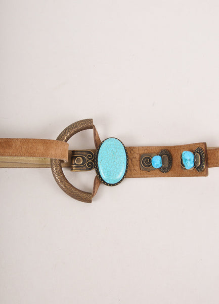 Vintage Brown Suede Belt With Turquoise Stones