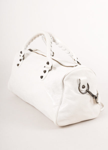 White Leather City Tote With Shoulder Strap