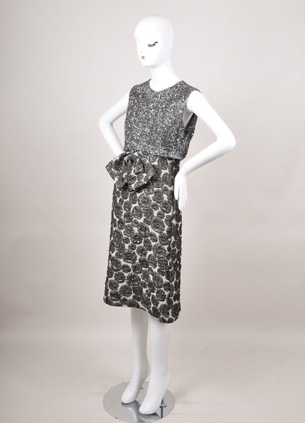 New With Tags Grey Metallic Jacquard Sequin Sleeveless Dress