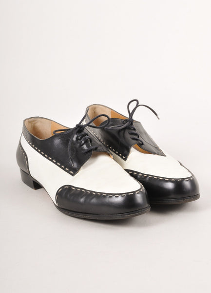 Cream and Black Leather Oxfords.