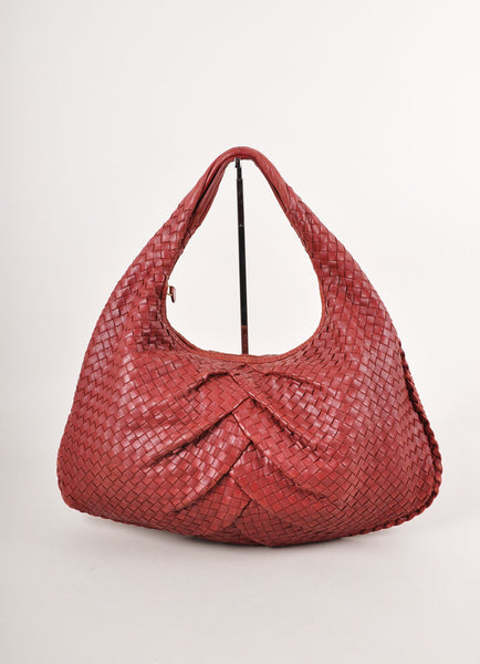 Red Woven Leather Hobo Shoulder Bag