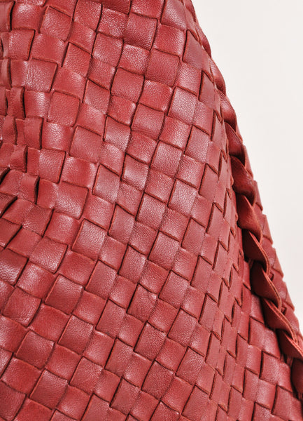 Red Woven Leather Hobo Shoulder Bag